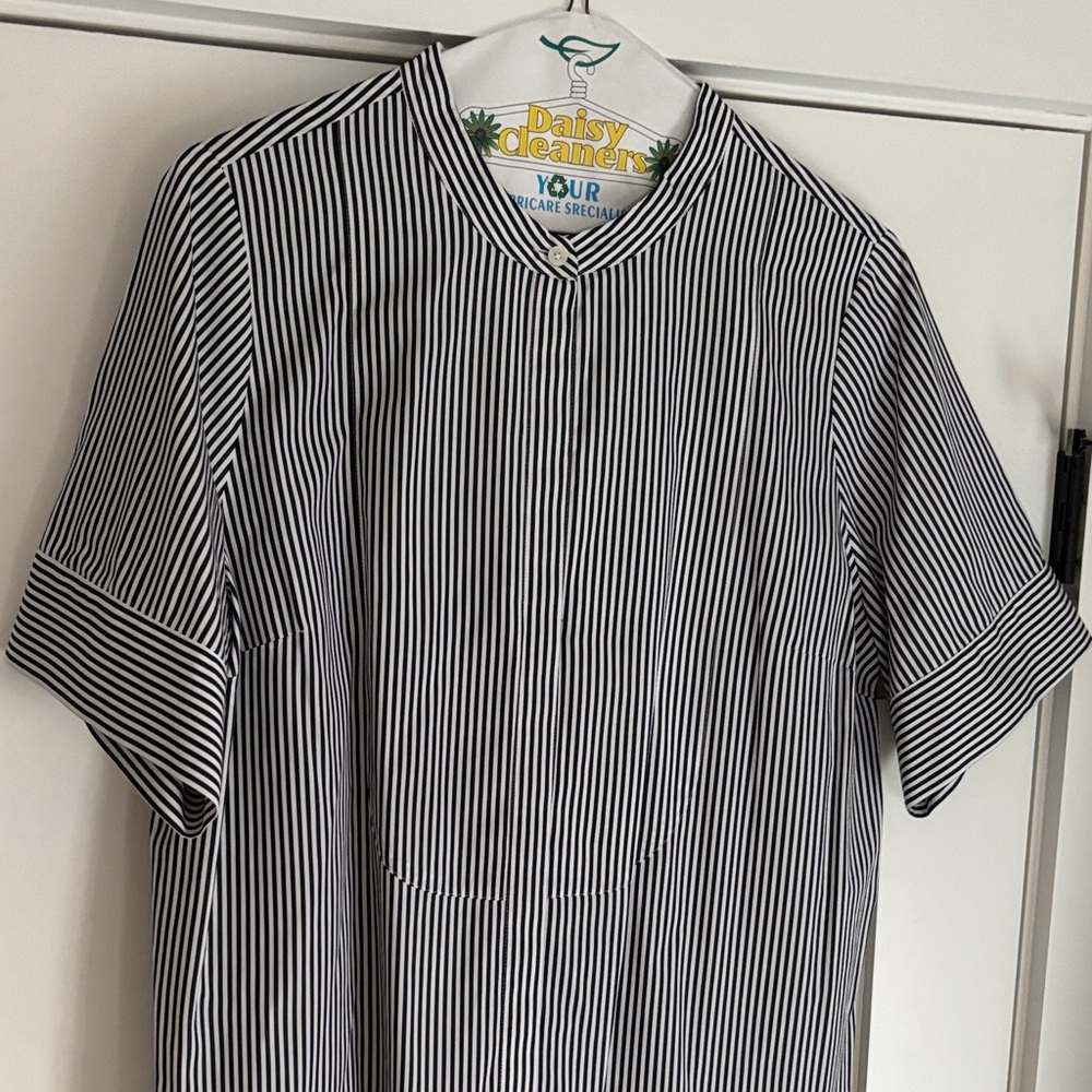 Banana Republic Navy blue and White Vertical Stripe S/S A-line DRESS